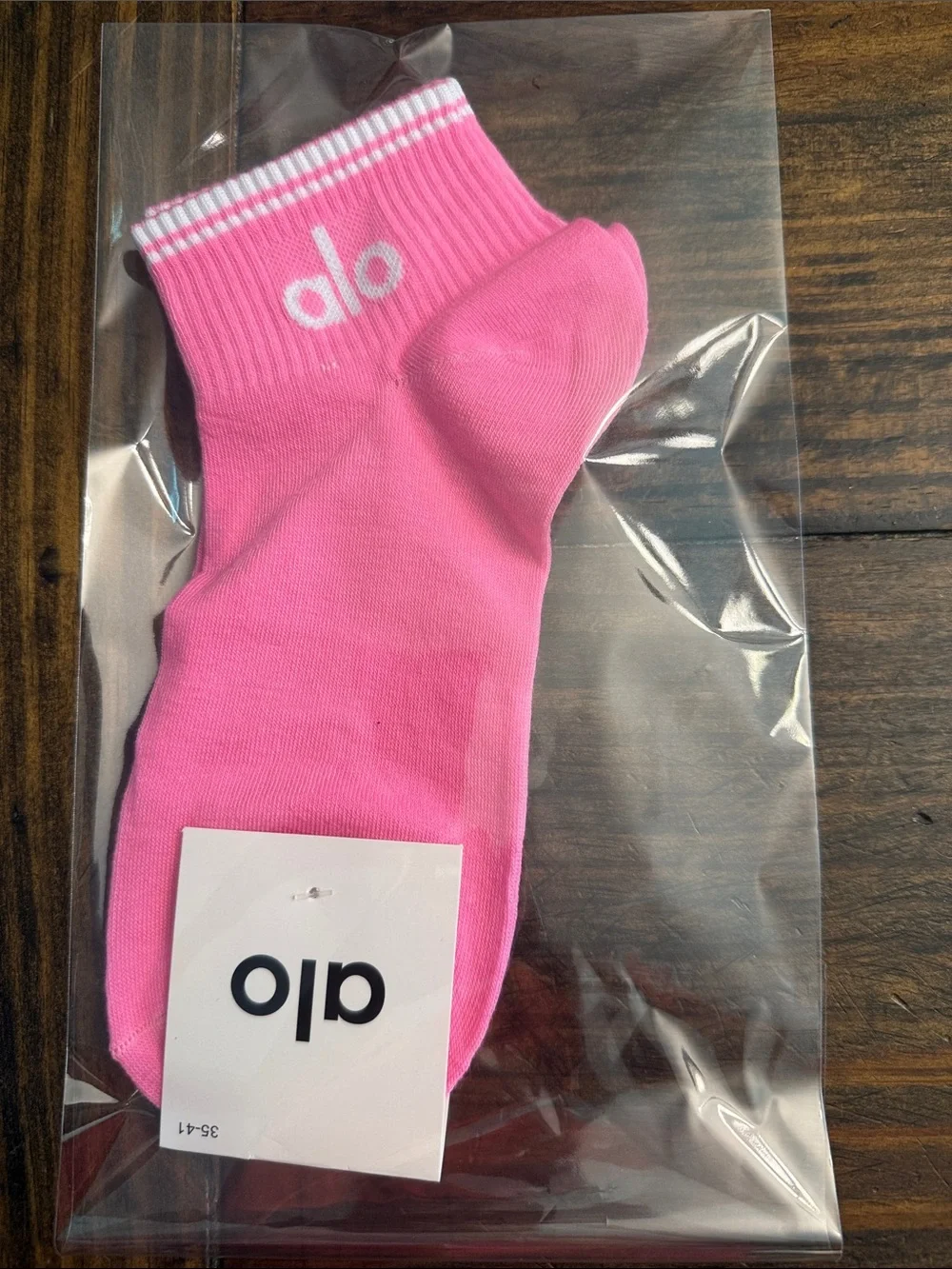 Alo Yoga Inspired Bright Pink Ankle Socks with White Stripes/Logo